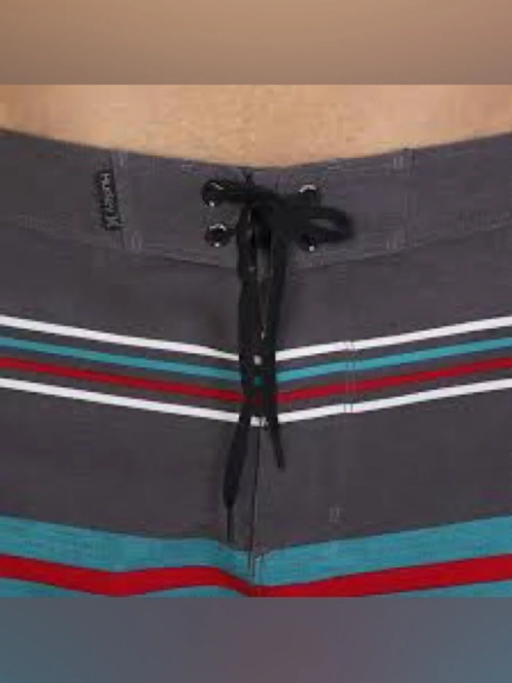 NWT Hurley Black Swim Trunk Board Trunks w/Teal Red White Stripes Size: 36